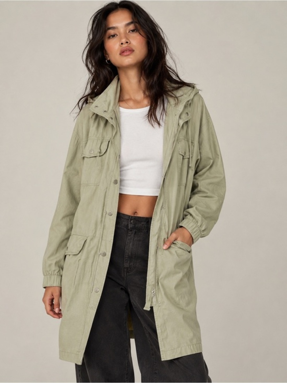 7 For All Mankind Green Utility Jacket Oversized Relaxed Fit Hooded Coat Small